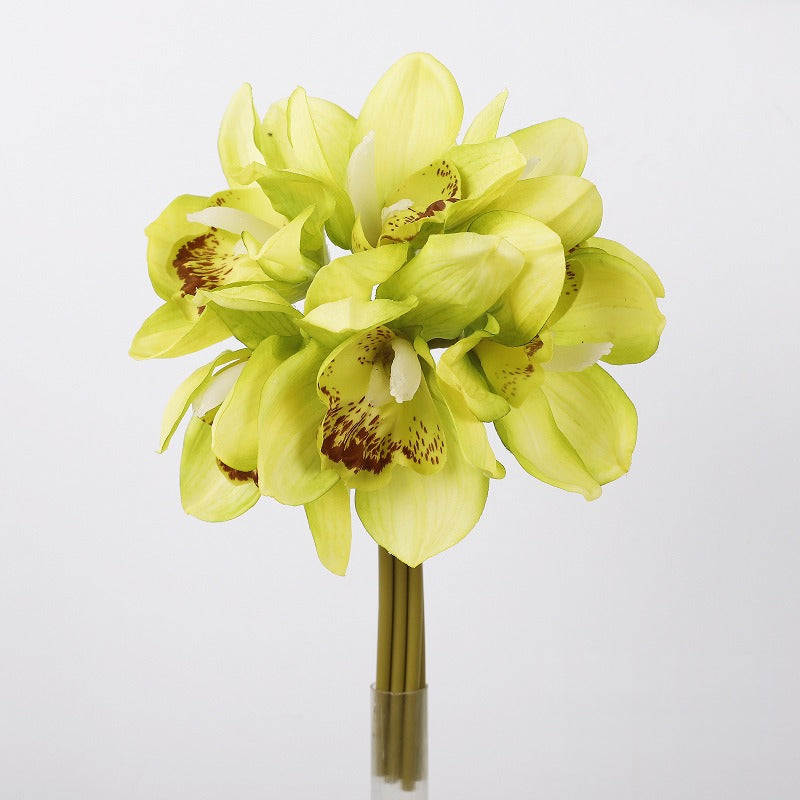 Cymbidium Orchid Bouquet, 6-Bloom Faux Flowers, Latex Real-Touch, Bendable Stems for Wedding, Vase & Home Decor
