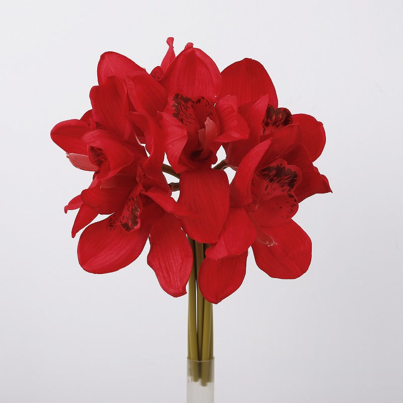 Cymbidium Orchid Bouquet, 6-Bloom Faux Flowers, Latex Real-Touch, Bendable Stems for Wedding, Vase & Home Decor