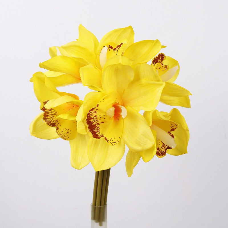 Cymbidium Orchid Bouquet, 6-Bloom Faux Flowers, Latex Real-Touch, Bendable Stems for Wedding, Vase & Home Decor