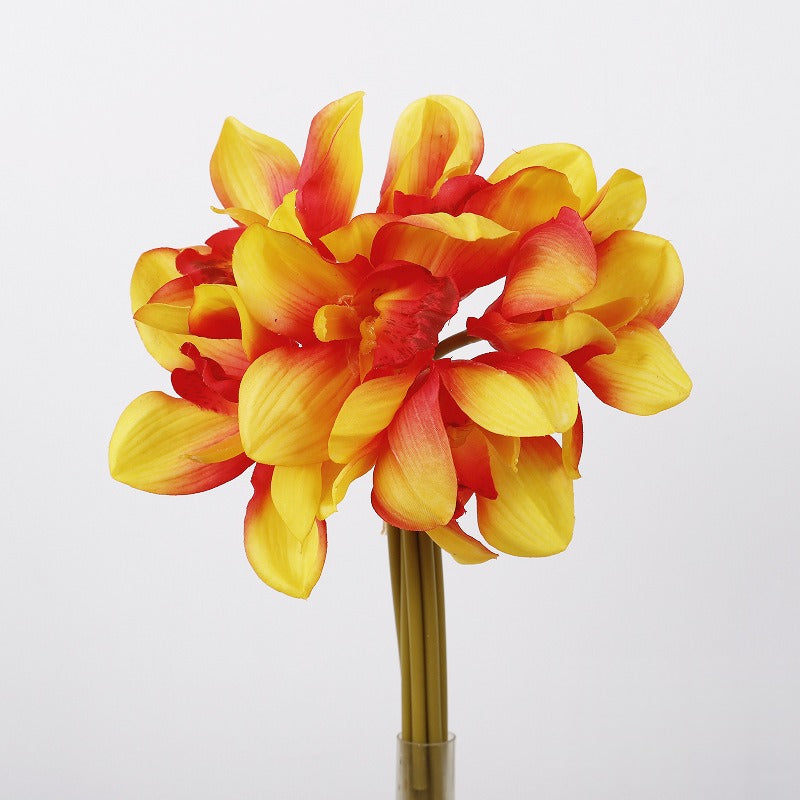 Cymbidium Orchid Bouquet, 6-Bloom Faux Flowers, Latex Real-Touch, Bendable Stems for Wedding, Vase & Home Decor
