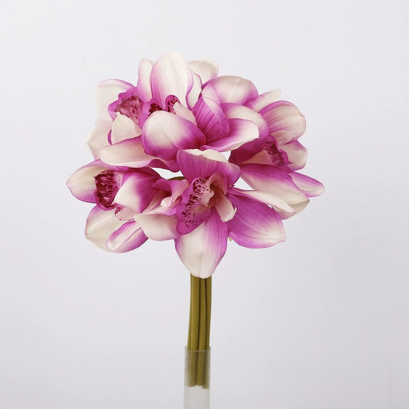 Cymbidium Orchid Bouquet, 6-Bloom Faux Flowers, Latex Real-Touch, Bendable Stems for Wedding, Vase & Home Decor