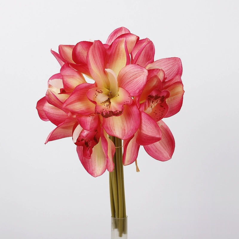 Cymbidium Orchid Bouquet, 6-Bloom Faux Flowers, Latex Real-Touch, Bendable Stems for Wedding, Vase & Home Decor