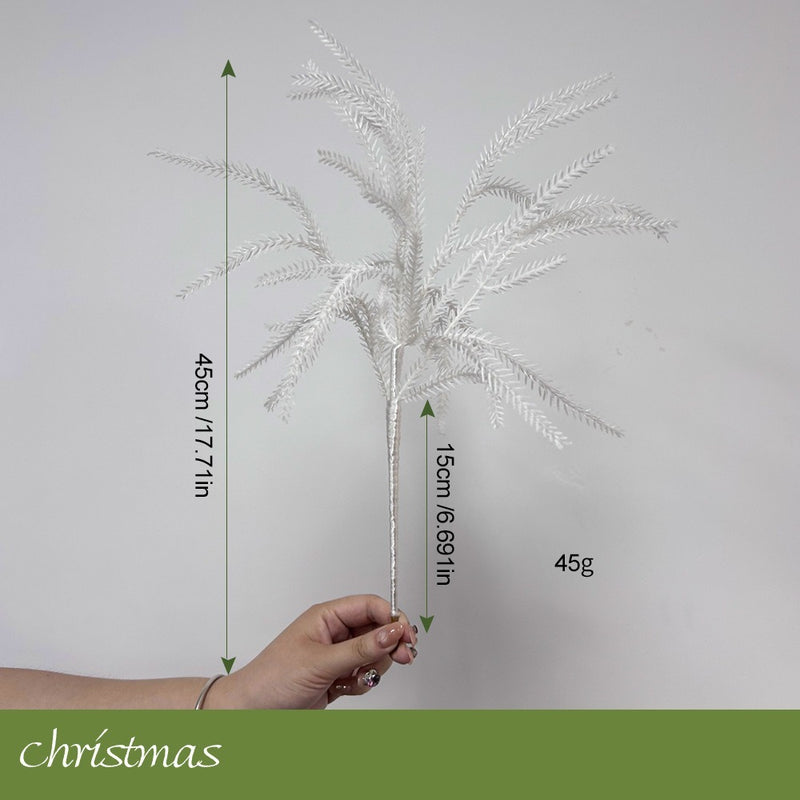 Artificial Norfolk Pine Bush, White Plastic Faux Pine Sprigs, Halloween Holiday Home & Window Display Decor