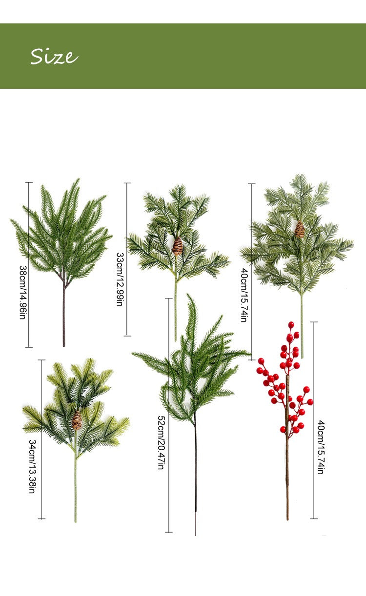 Artificial Red Berry Pine Needle & Cypress Leaf Stem, Faux Christmas Greenery Pick for Holiday Decor, Wreaths & Floral Arrangements