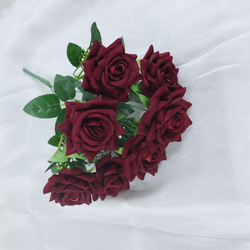 15" Artificial Silk Rose Bush with 7 Blooms, Realistic Faux Floral Arrangement for Home Decor, Weddings & Events