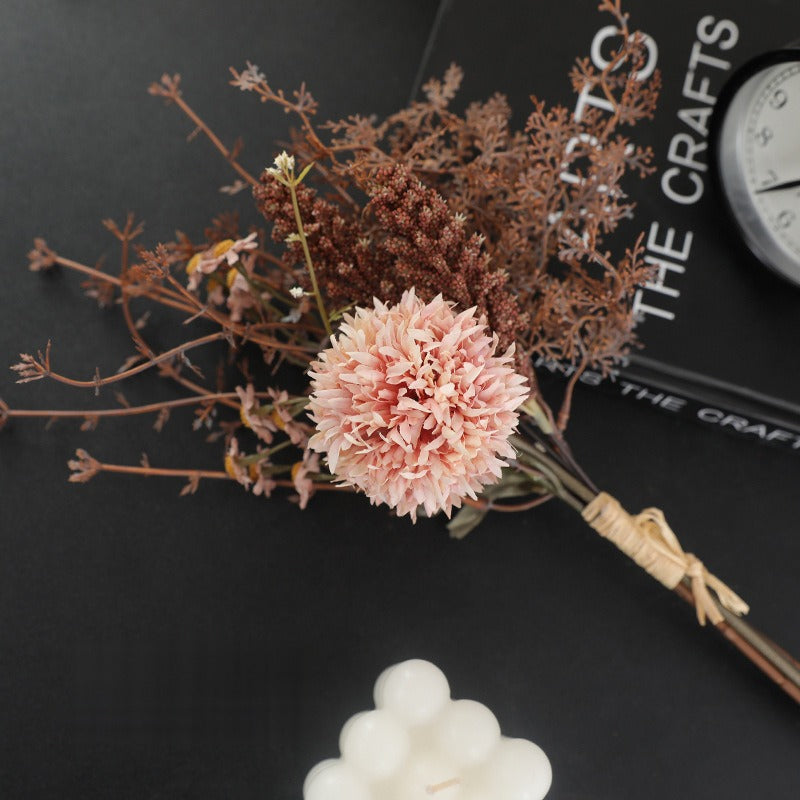 Artificial Dandelion & Wheat Ear Bouquet, Faux Pom Pom Mum Stems, Wedding, Home & Event Decor