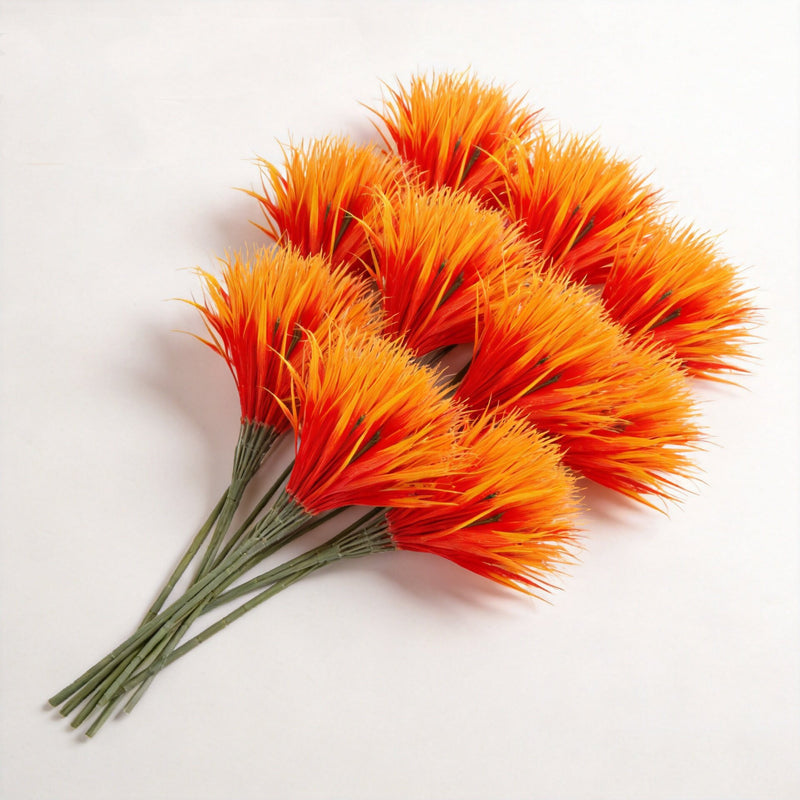Artificial Spring Grass Bush, Set of 5 Faux Wheat Grass Stems with 7 Branches, Plastic Greenery for Wedding, Outdoor & Home Decor