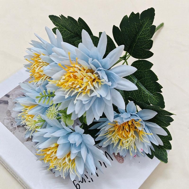 Artificial Chrysanthemum Bush with 5 Blooms, Faux Silk-Like Fabric Mum Spray, Indoor Outdoor Wedding & Home Decor