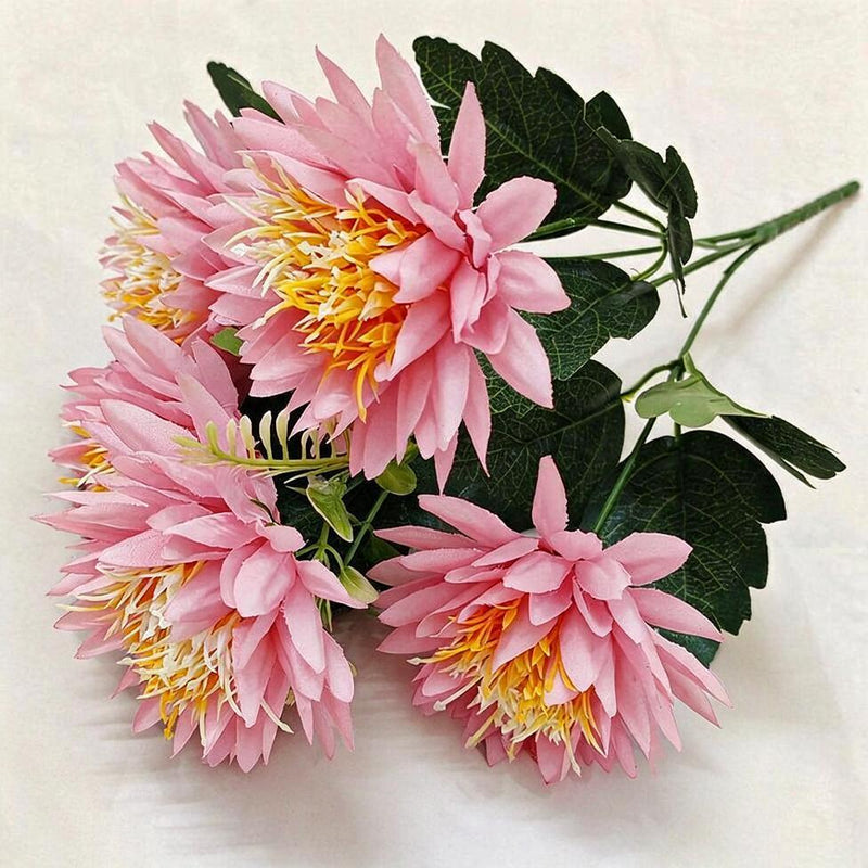 Artificial Chrysanthemum Bush with 5 Blooms, Faux Silk-Like Fabric Mum Spray, Indoor Outdoor Wedding & Home Decor