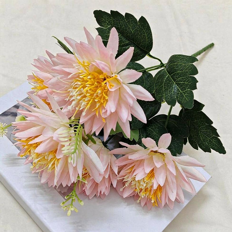 Artificial Chrysanthemum Bush with 5 Blooms, Faux Silk-Like Fabric Mum Spray, Indoor Outdoor Wedding & Home Decor
