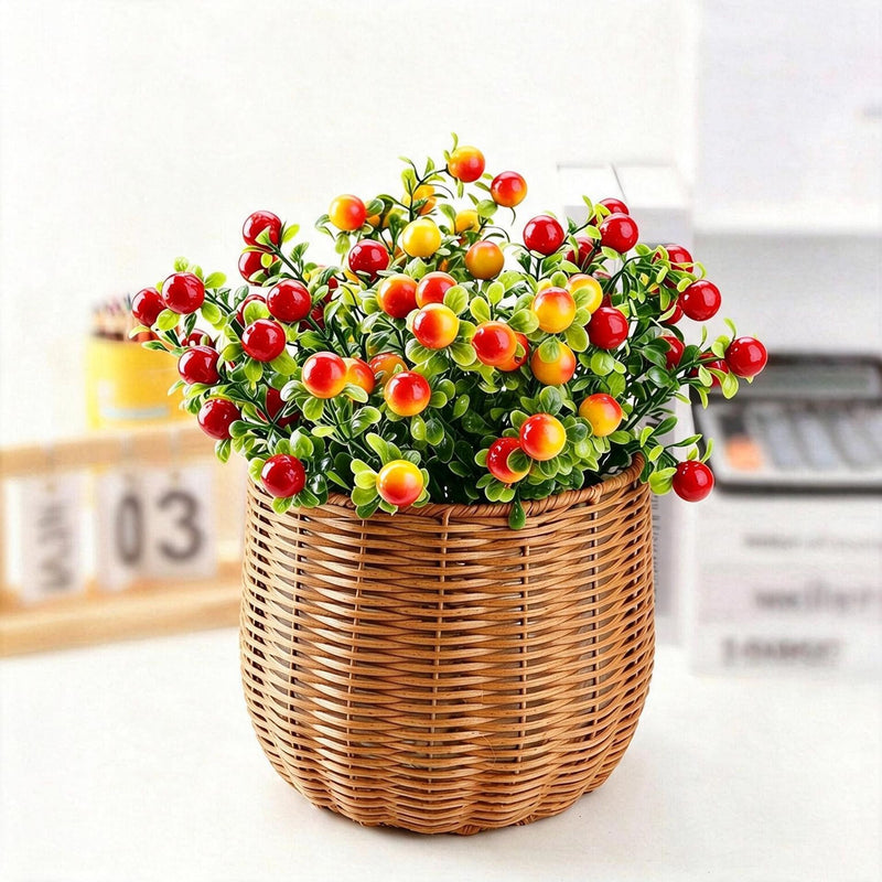 Artificial Wild Berry Bush, Red & Yellow Faux Fruit Stem Pick, Mixed Material, Vase Filler for Home, Wedding & Office Decor