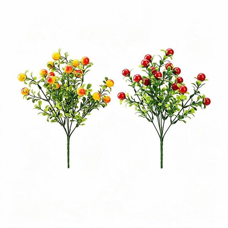 Artificial Wild Berry Bush, Red & Yellow Faux Fruit Stem Pick, Mixed Material, Vase Filler for Home, Wedding & Office Decor