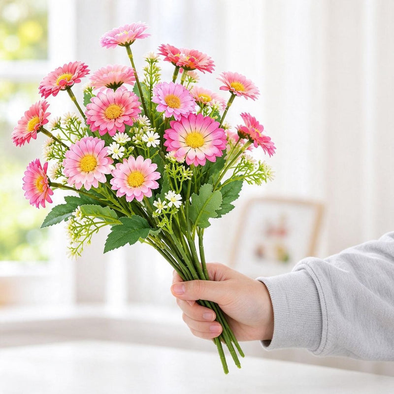 Artificial Daisy Bush, Faux Chamomile Flowers with Bendable Stems, Wedding, Home Decor & Window Display