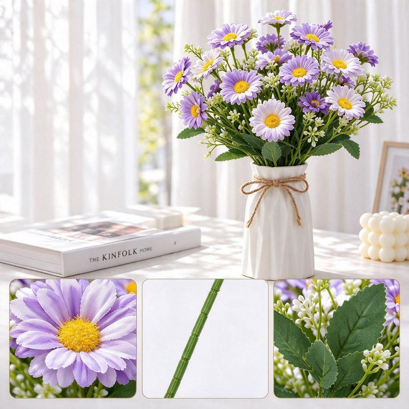 Artificial Daisy Bush, Faux Chamomile Flowers with Bendable Stems, Wedding, Home Decor & Window Display