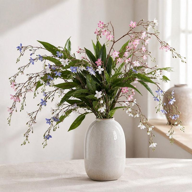 Artificial Jasmine Bush, Long Trailing Faux Jasmine Branches with PU Blooms, Indoor Floor Vase Filler for Wedding, Home Decor