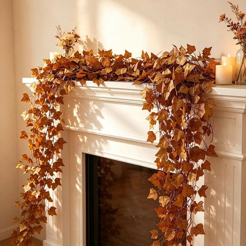 Artificial Fall Maple Leaf Garland, 12-Pack, Indoor Outdoor Thanksgiving Home Decor