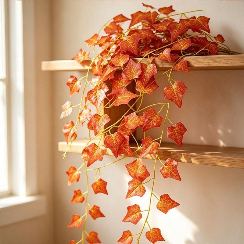 Artificial Boston Ivy Garland Vine, 12-Pack with 72 Red Fall Leaves, Plastic Faux Foliage for Autumn Decor & Weddings
