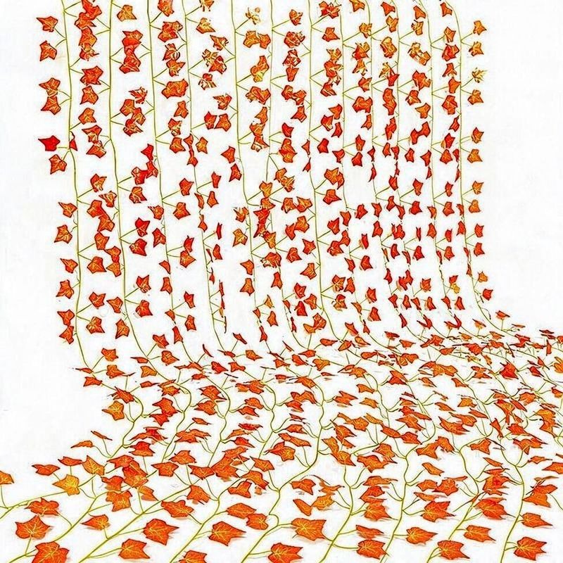 Artificial Boston Ivy Garland Vine, 12-Pack with 72 Red Fall Leaves, Plastic Faux Foliage for Autumn Decor & Weddings