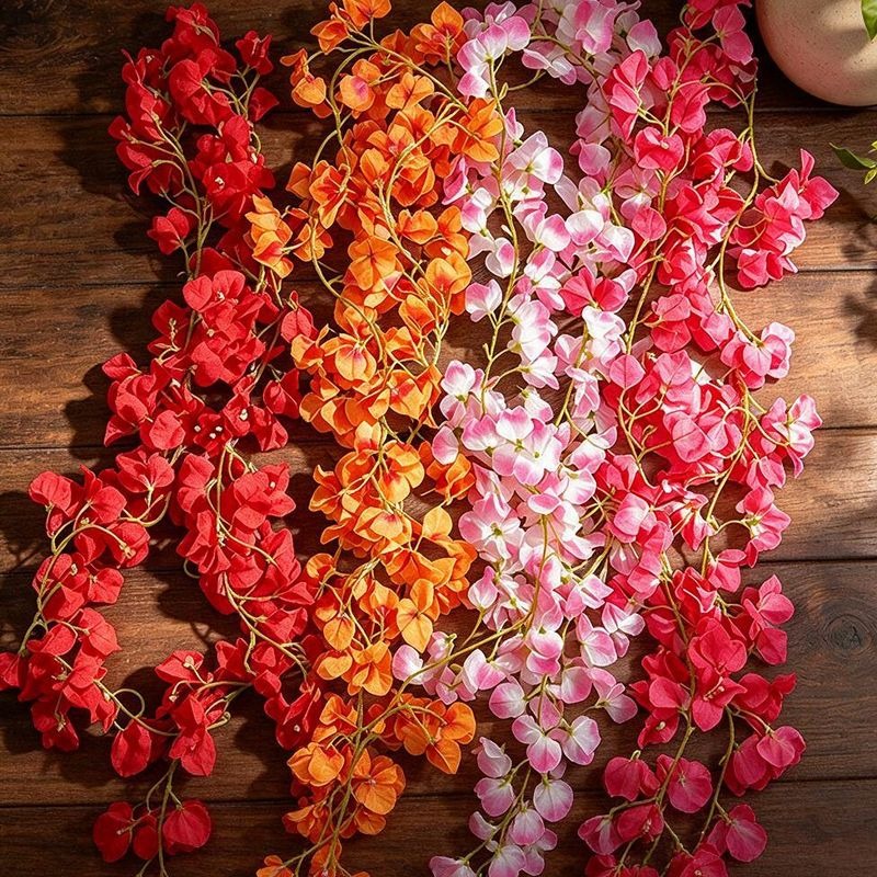 Artificial Bougainvillea Garland Vine, 6 ft Long, 135 Flower Heads, Hanging Faux Flowers for Wedding, Home & Window Display