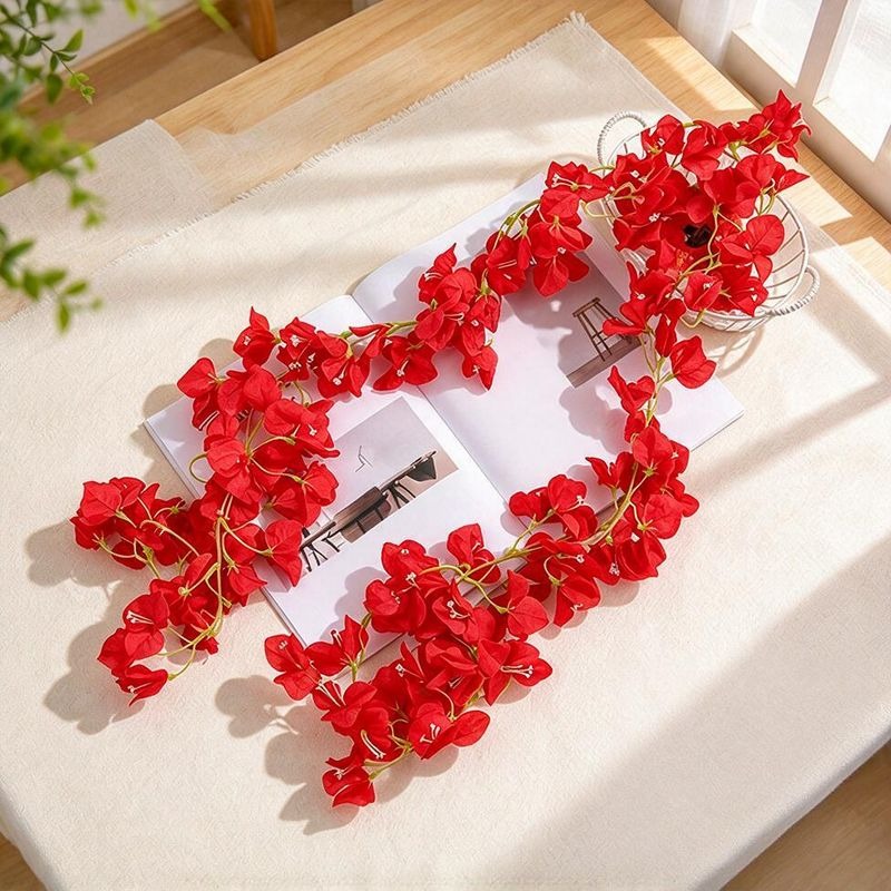 Artificial Bougainvillea Garland Vine, 6 ft Long, 135 Flower Heads, Hanging Faux Flowers for Wedding, Home & Window Display