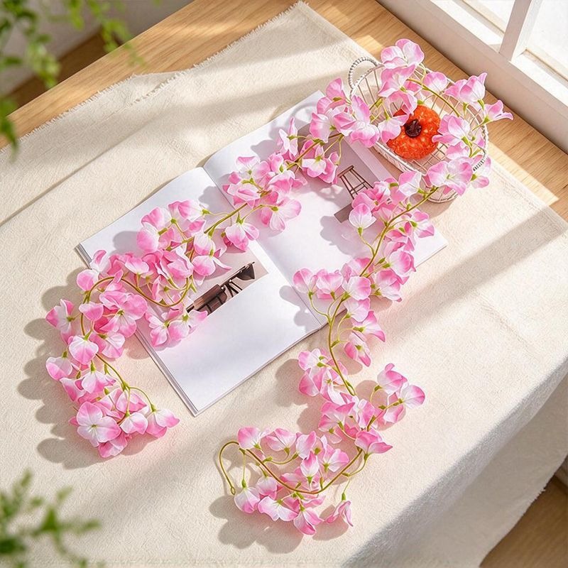 Artificial Bougainvillea Garland Vine, 6 ft Long, 135 Flower Heads, Hanging Faux Flowers for Wedding, Home & Window Display