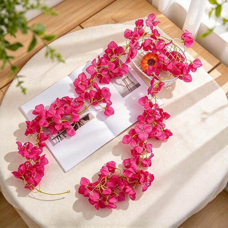 Artificial Bougainvillea Garland Vine, 6 ft Long, 135 Flower Heads, Hanging Faux Flowers for Wedding, Home & Window Display