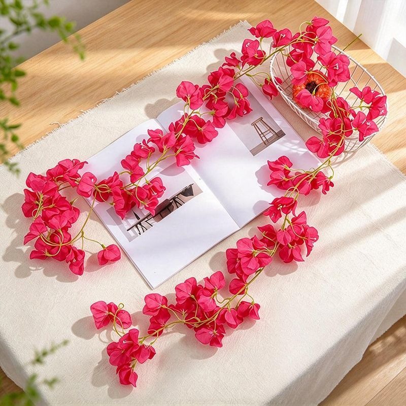 Artificial Bougainvillea Garland Vine, 6 ft Long, 135 Flower Heads, Hanging Faux Flowers for Wedding, Home & Window Display
