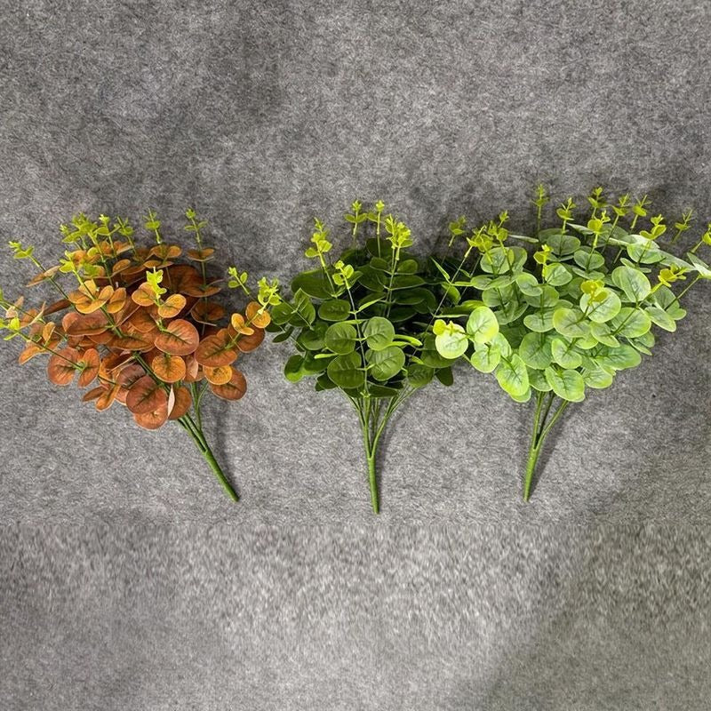 Artificial Pearl Grass Bush, Faux Money Leaf Greenery Bundle, Round Leaf Stems for Vase, Wedding & Home Decor