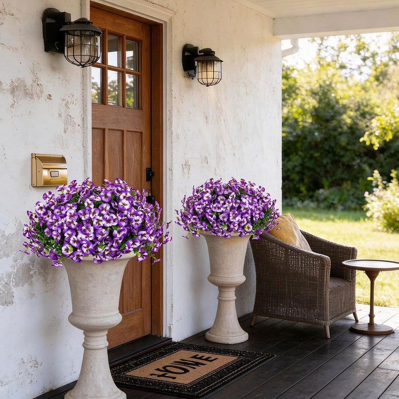 Artificial Pansy & Eucalyptus Bush, Set of 4 Faux Flower Bundles, Silk-Like Fabric, Farmhouse Home, Wedding & Outdoor Decor