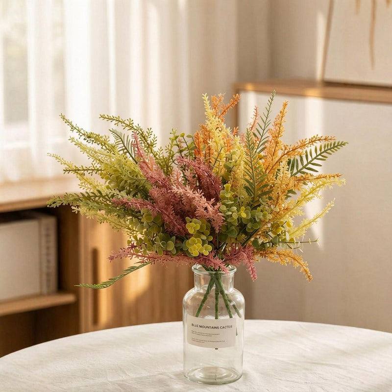 Artificial Eucalyptus & Fern Greenery Bush, Autumn Faux Foliage Stem, Mixed Material, for Vase, Wedding & Home Decor