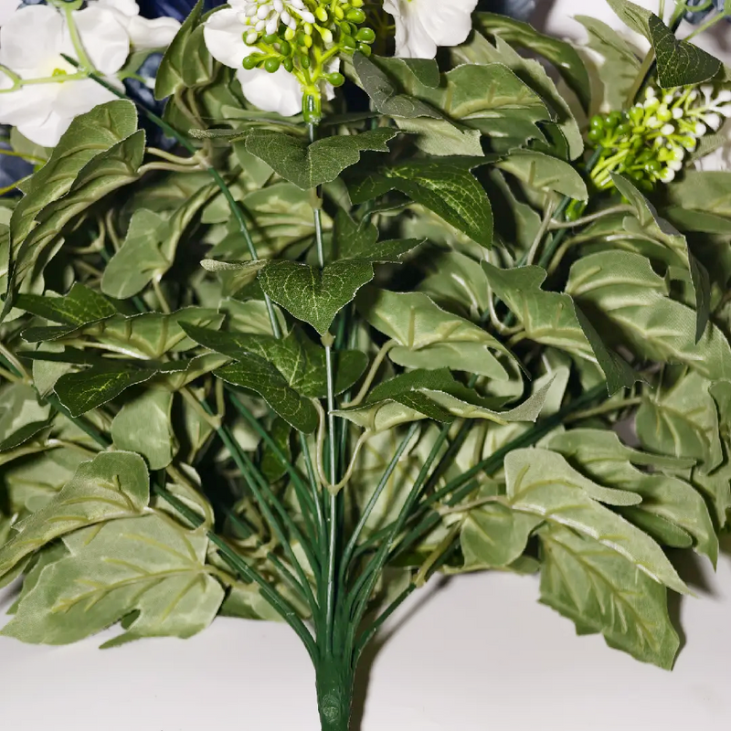 Dusty Blue Artificial Peony Hydrangea Bouquet with 24 Blooms, Metal Vase Included, Fall & Winter Home Decor