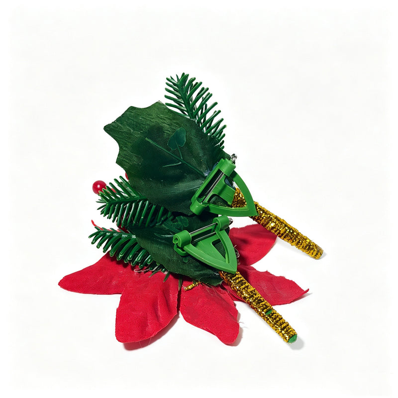 Artificial Christmas Boutonniere, Poinsettia or Holly Pinecone Gold Ball Corsage, Wedding & Holiday Party Lapel Flower