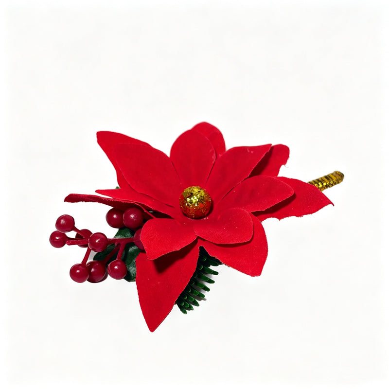 Artificial Christmas Boutonniere, Poinsettia or Holly Pinecone Gold Ball Corsage, Wedding & Holiday Party Lapel Flower