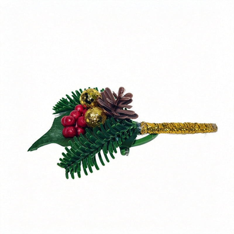 Artificial Christmas Boutonniere, Poinsettia or Holly Pinecone Gold Ball Corsage, Wedding & Holiday Party Lapel Flower