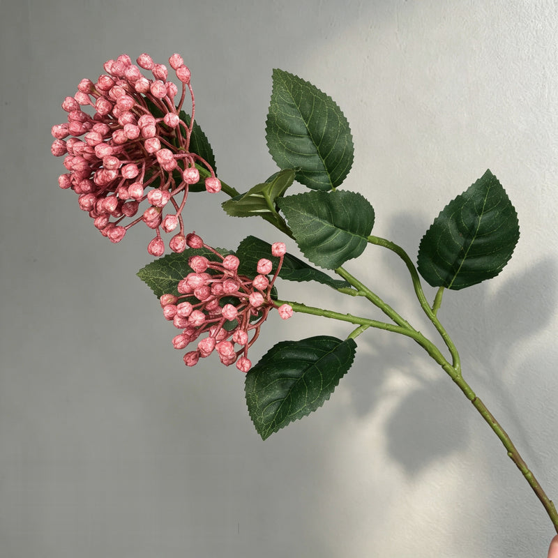 Artificial Hydrangea Berry Bush with Leaves, Faux Wild Fruit Floral Pick for Vase Arrangements, DIY Wedding & Home Decor