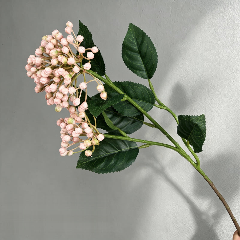 Artificial Hydrangea Berry Bush with Leaves, Faux Wild Fruit Floral Pick for Vase Arrangements, DIY Wedding & Home Decor