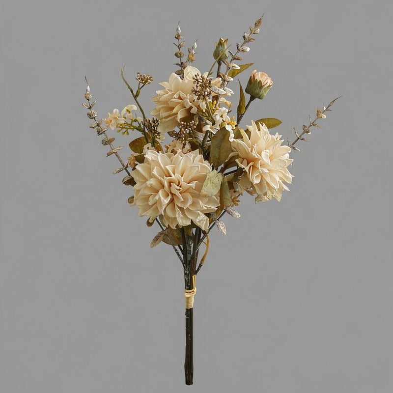 Artificial Dahlia Bouquet, 3 Faux Silk Blooms, Autumn Burnt-Edge Fall Flowers for Home, Wedding & Seasonal Decor