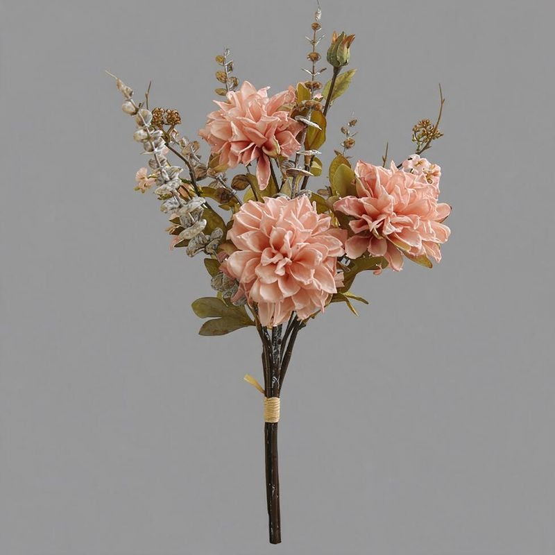 Artificial Dahlia Bouquet, 3 Faux Silk Blooms, Autumn Burnt-Edge Fall Flowers for Home, Wedding & Seasonal Decor
