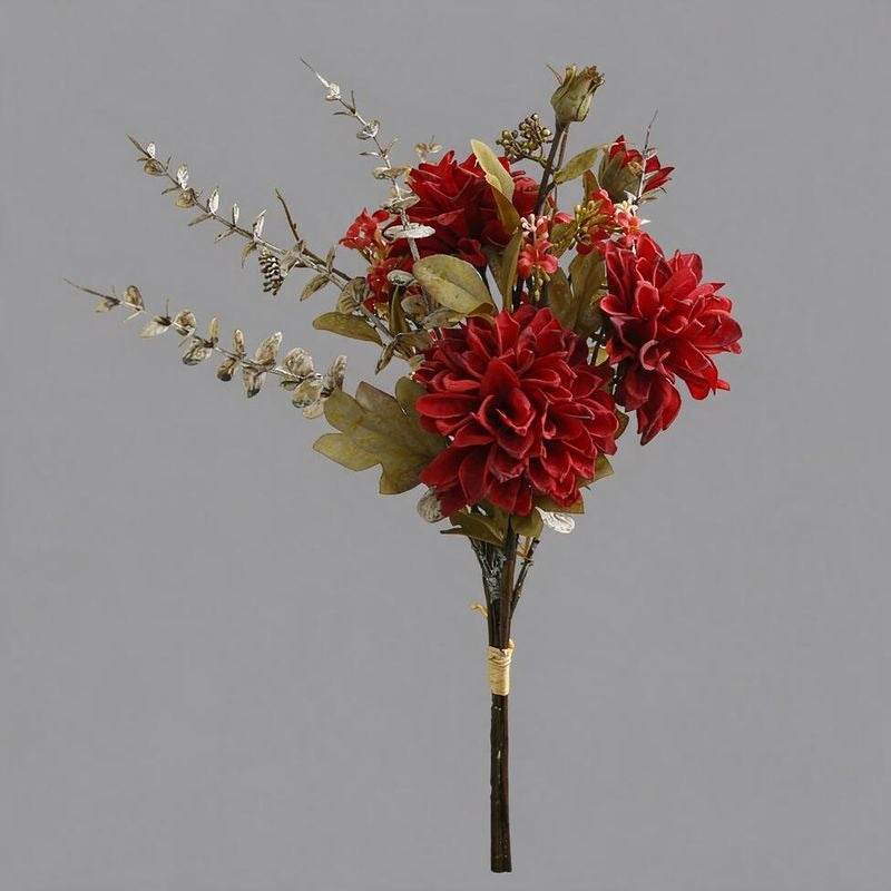 Artificial Dahlia Bouquet, 3 Faux Silk Blooms, Autumn Burnt-Edge Fall Flowers for Home, Wedding & Seasonal Decor