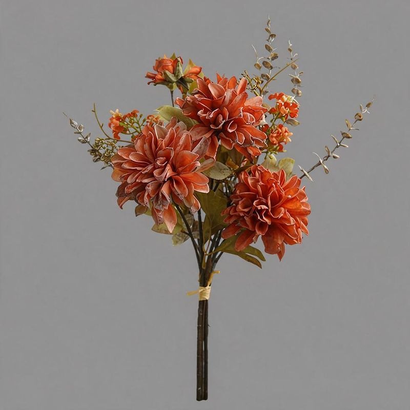 Artificial Dahlia Bouquet, 3 Faux Silk Blooms, Autumn Burnt-Edge Fall Flowers for Home, Wedding & Seasonal Decor