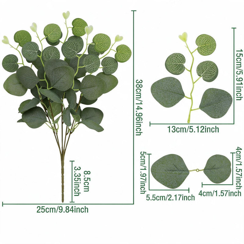 Artificial Eucalyptus Leaf Bush, Autumn Faux Eucalyptus Greenery Stem for Wedding Floral Arrangements, Vase Filler & Home Decor
