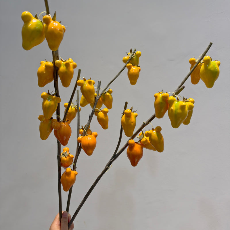 Artificial Golden Fruit Bush with 10 Fruits, Faux Fruit Branch Pick, Plastic & Foam, for Vase Arrangements & Home Decor