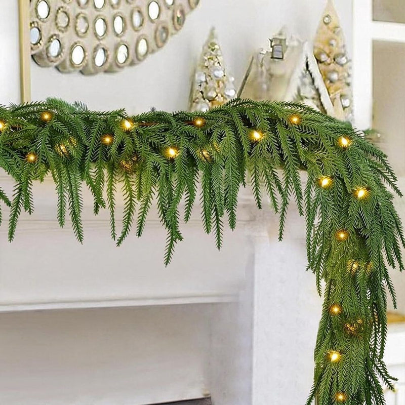 Artificial Norfolk Pine Vine with LED Lights, Set of 3 Soft-Touch Plastic Garlands, Christmas & Home Decor