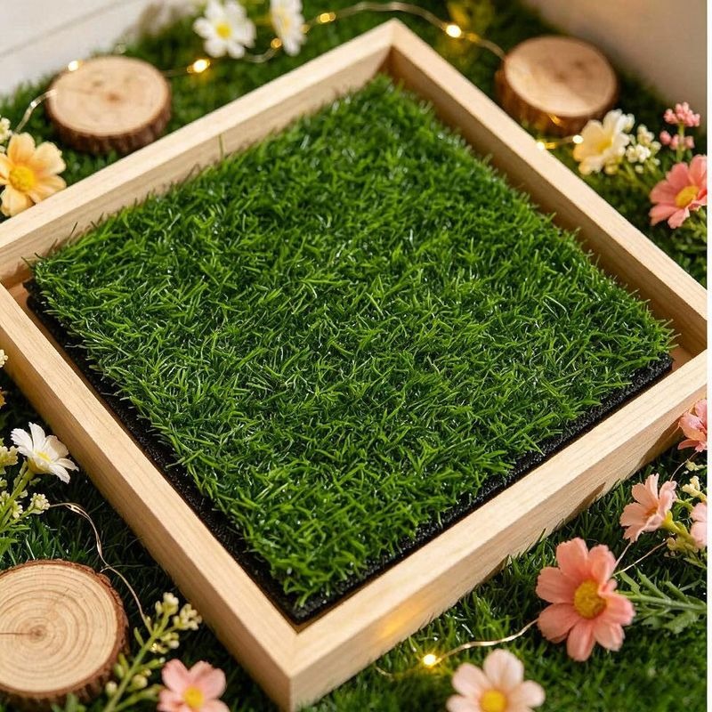 Artificial Grass Mat Square Turf Tile, Green Faux Grass Sheet, Nordic Style, for DIY Displays, Window Decor & Weddings
