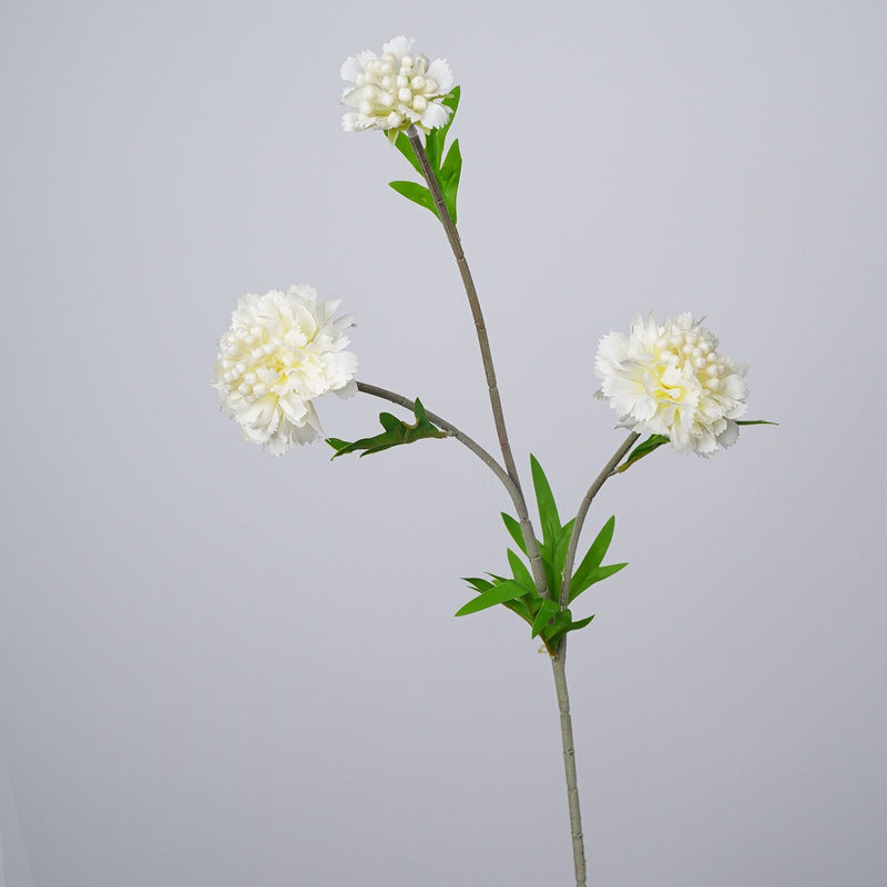 Artificial Scabiosa, Carnation & Daisy Flower Bush with 3 Blooms, Flocked Faux Floral for Wedding, Home & Office Decor