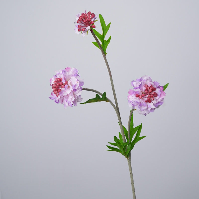 Artificial Scabiosa, Carnation & Daisy Flower Bush with 3 Blooms, Flocked Faux Floral for Wedding, Home & Office Decor