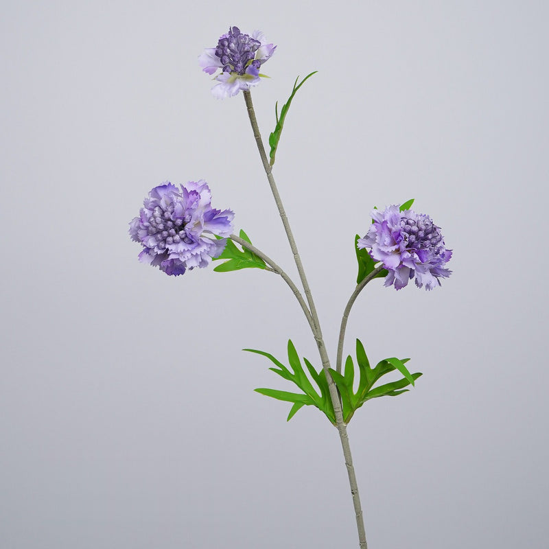 Artificial Scabiosa, Carnation & Daisy Flower Bush with 3 Blooms, Flocked Faux Floral for Wedding, Home & Office Decor