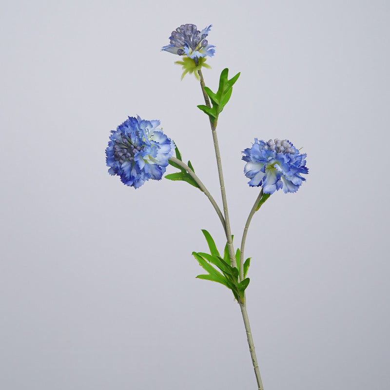 Artificial Scabiosa, Carnation & Daisy Flower Bush with 3 Blooms, Flocked Faux Floral for Wedding, Home & Office Decor
