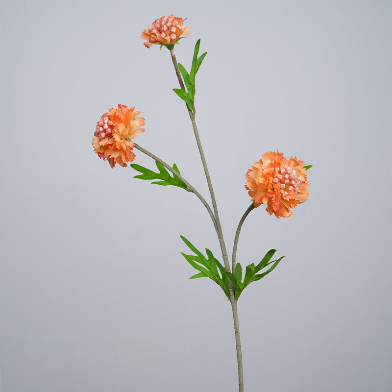 Artificial Scabiosa, Carnation & Daisy Flower Bush with 3 Blooms, Flocked Faux Floral for Wedding, Home & Office Decor