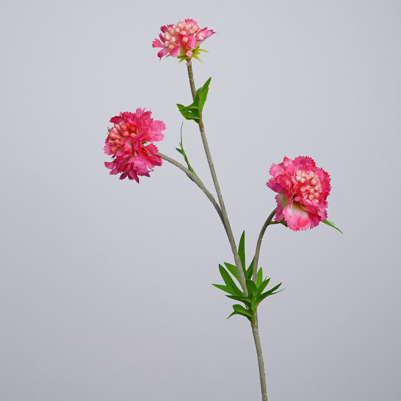 Artificial Scabiosa, Carnation & Daisy Flower Bush with 3 Blooms, Flocked Faux Floral for Wedding, Home & Office Decor